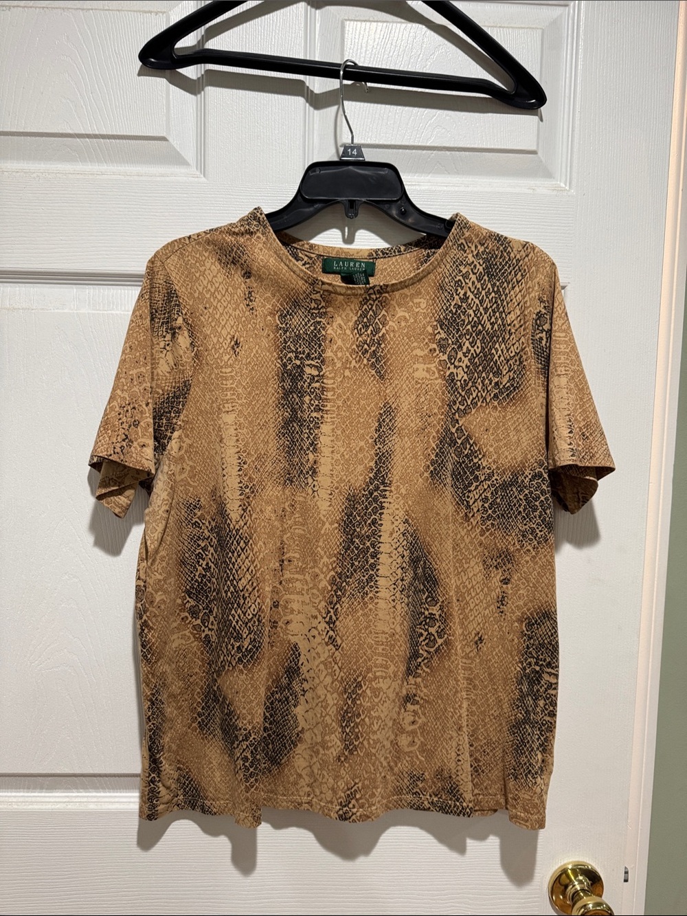Lauren Ralph Lauren Tan and Black Reptile-Print Short Sleeve Tee